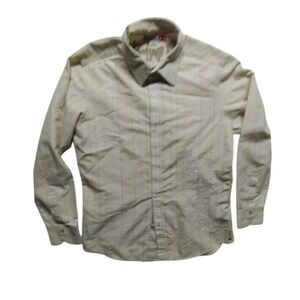 Quiksilver Mens Large Slim Fit Long Sleeve Beige Striped Button Down Shirt
